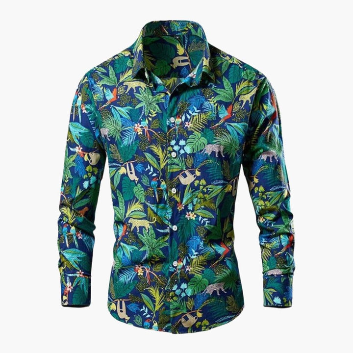 Floral Long-Sleeve Men's Shirt Button-Down