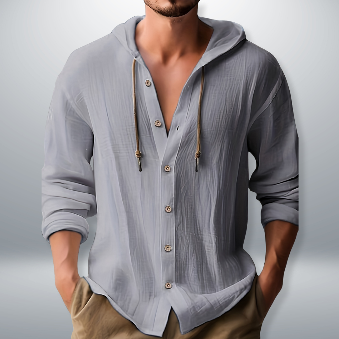 Men's Hooded Shirt with Full Button Placket