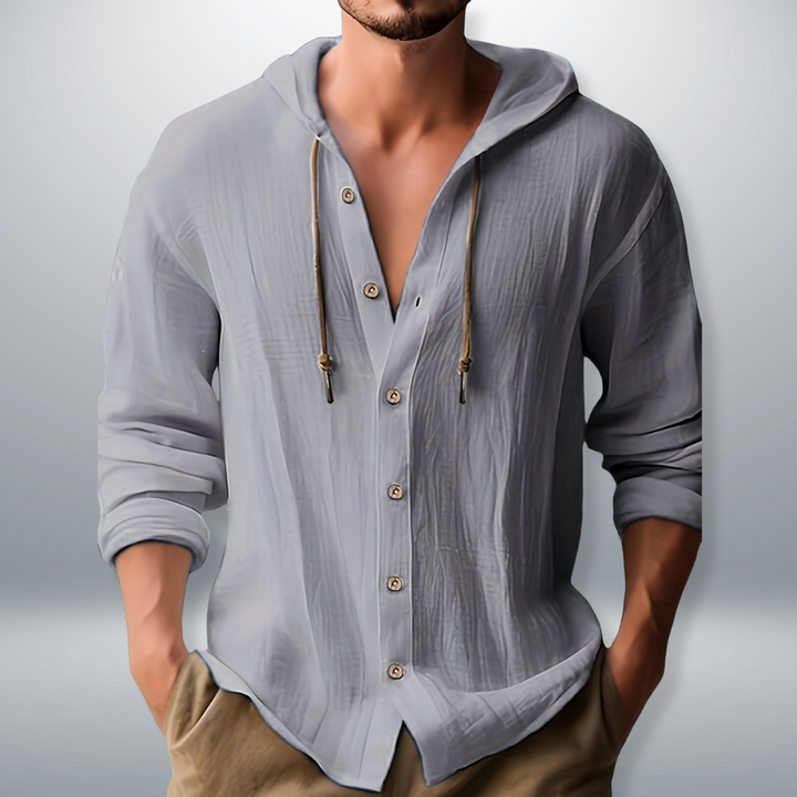 Men's Hooded Shirt with Full Button Placket
