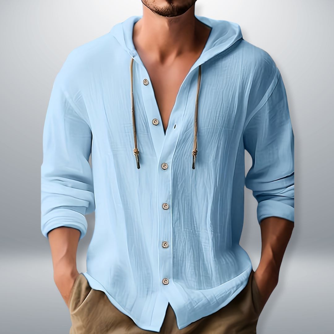 Men's Hooded Shirt with Full Button Placket