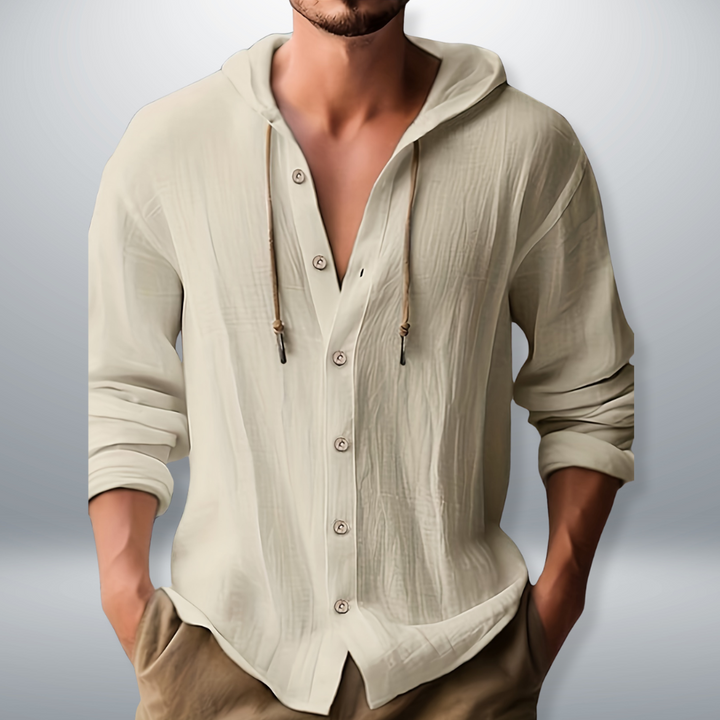 Men's Hooded Shirt with Full Button Placket