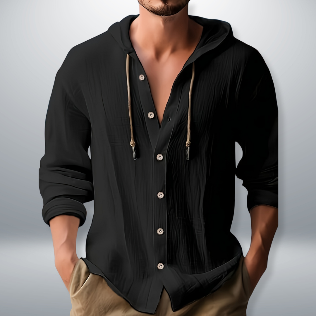 Men's Hooded Shirt with Full Button Placket