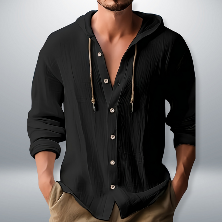 Men's Hooded Shirt with Full Button Placket