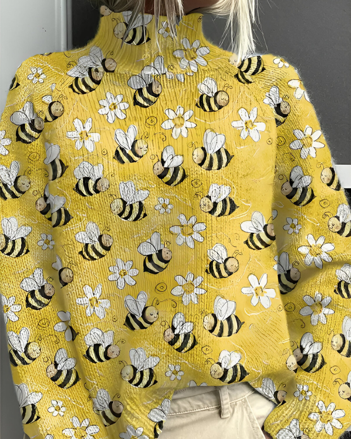 Women's Roll Neck Jumper with Graphic Pattern