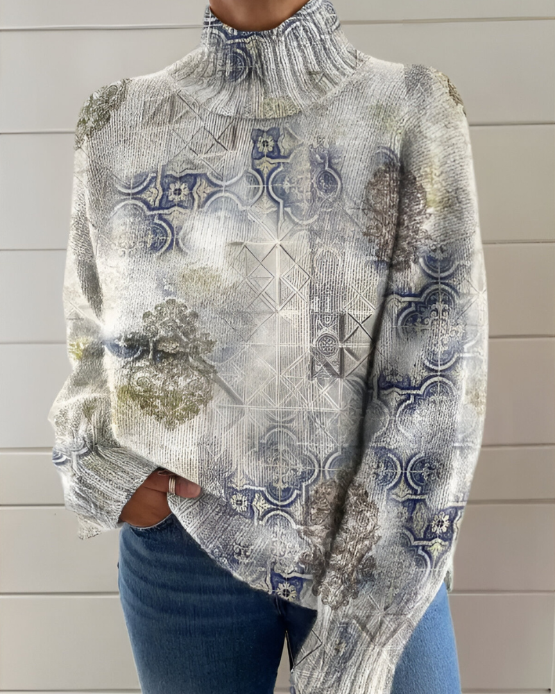 Women's Roll Neck Jumper with Graphic Pattern