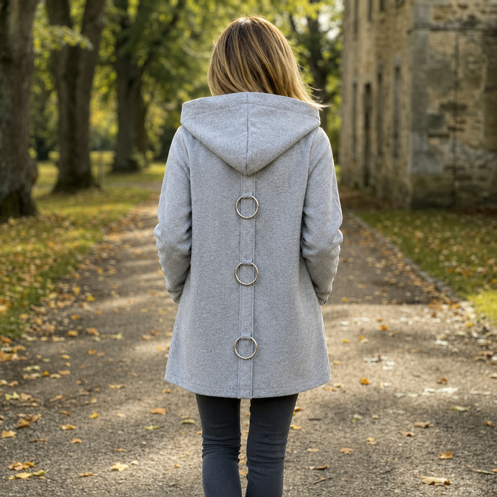 Women's Hooded Wool Coat with Pockets and a Button Front