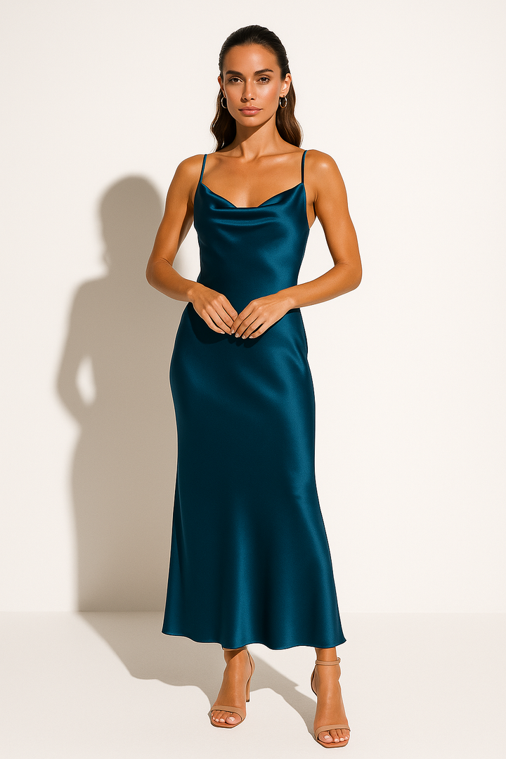 Women’s Satin Cowl Neck Slip Maxi Dress