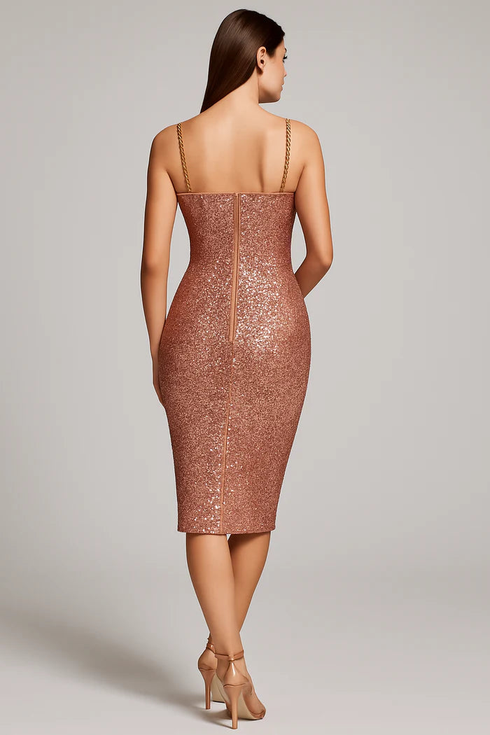 Cecily | Sleeveless Sparkly Party Midi Dress