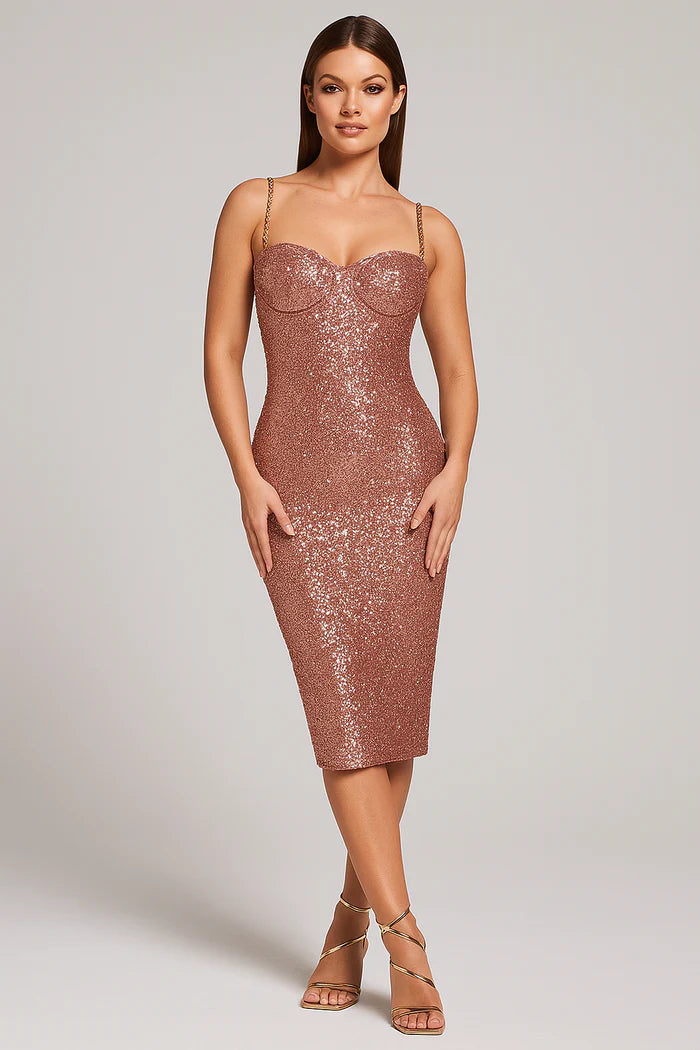Cecily | Sleeveless Sparkly Party Midi Dress