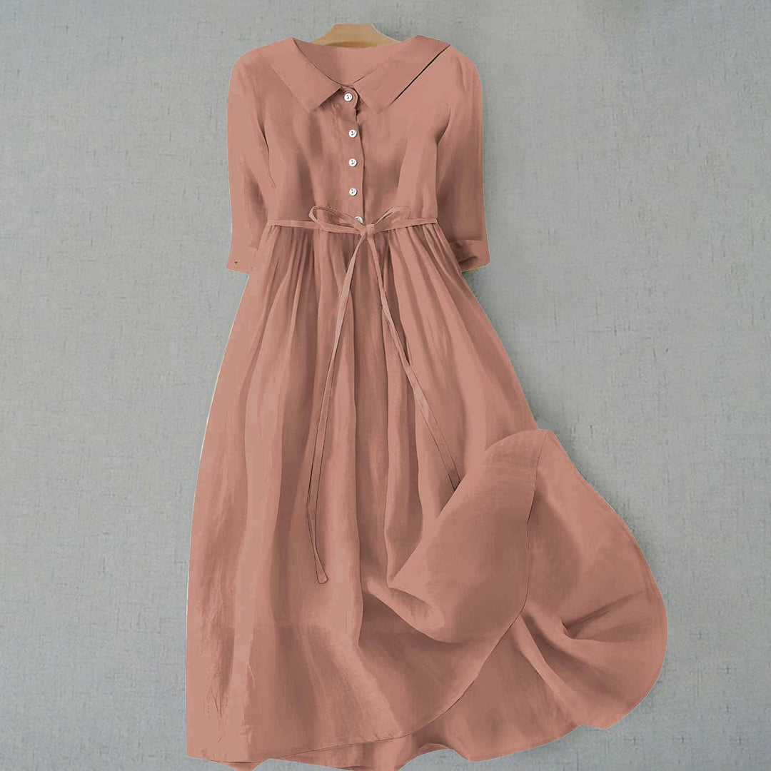 Eleanor | Women's Midi Shirt Dress Belted Cotton Button-Down Collar
