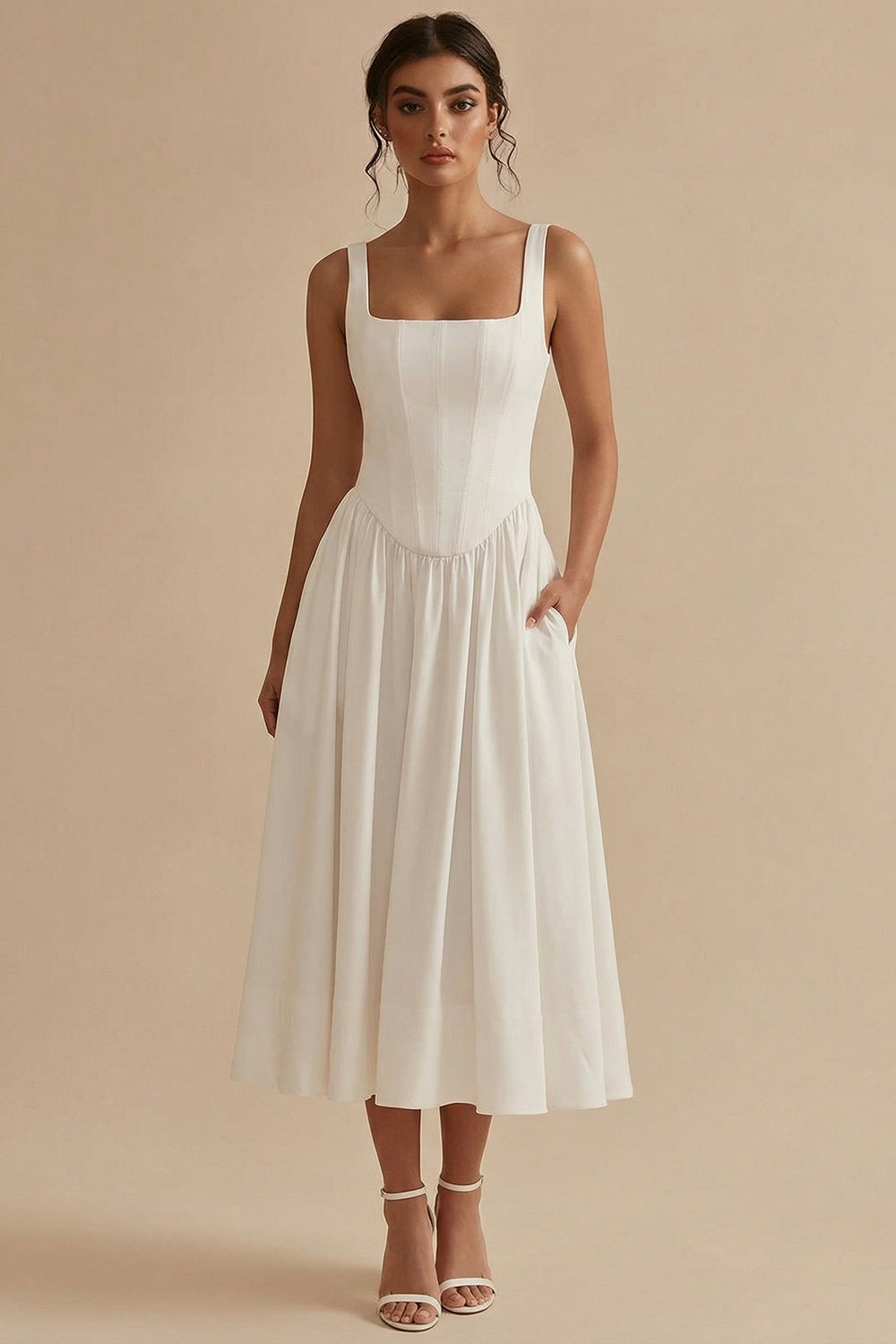Women's A-Line Corset Midi Dress Structured Bodice