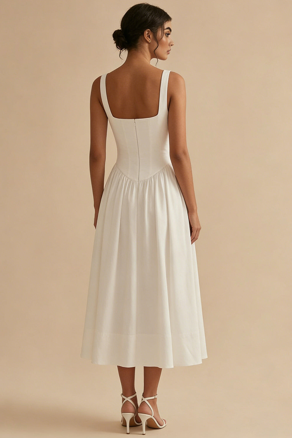 Women's A-Line Corset Midi Dress Structured Bodice