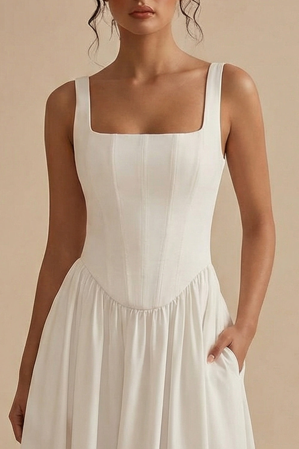 Women's A-Line Corset Midi Dress Structured Bodice