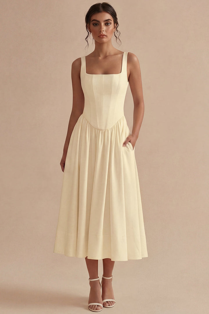 Women's A-Line Corset Midi Dress Structured Bodice