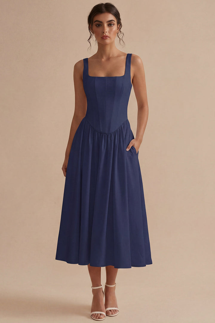 Women's A-Line Corset Midi Dress Structured Bodice