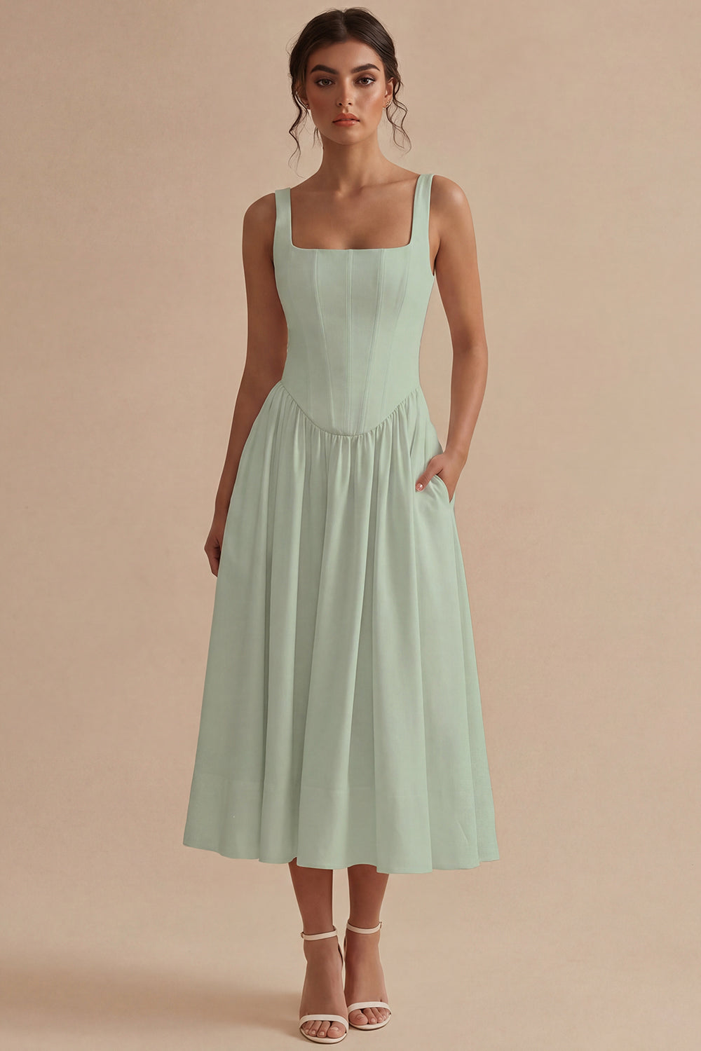 Women's A-Line Corset Midi Dress Structured Bodice