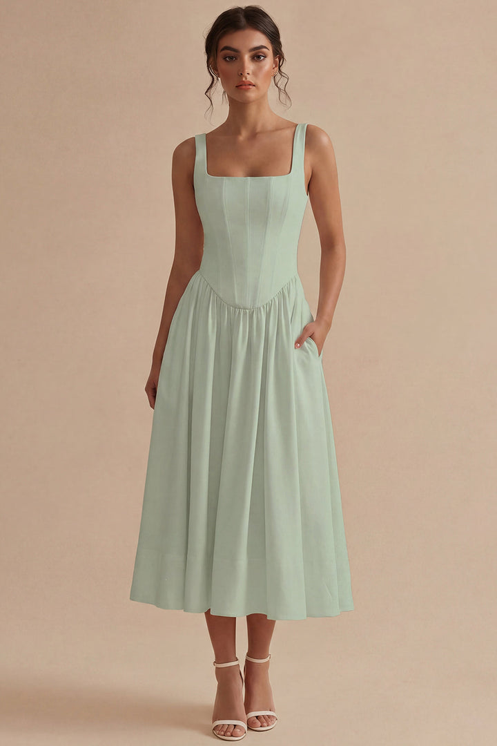 Women's A-Line Corset Midi Dress Structured Bodice