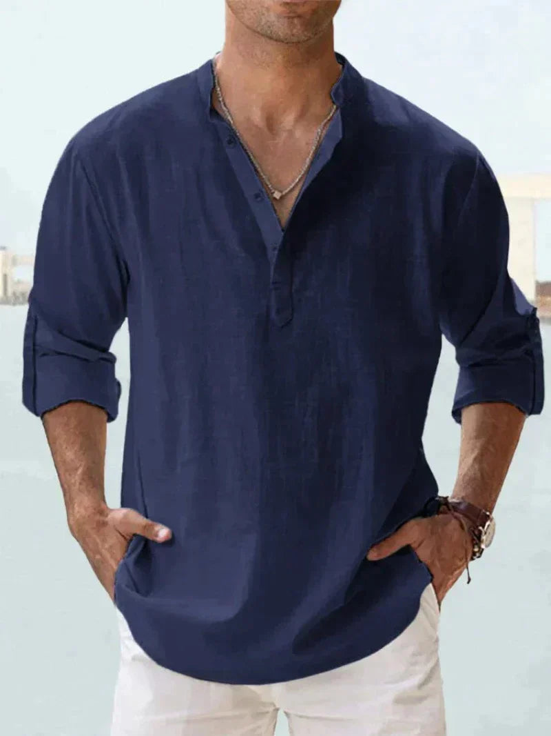 Elvoria Men's Breathable Linen Shirt Relaxed Fit Casual Resortwear