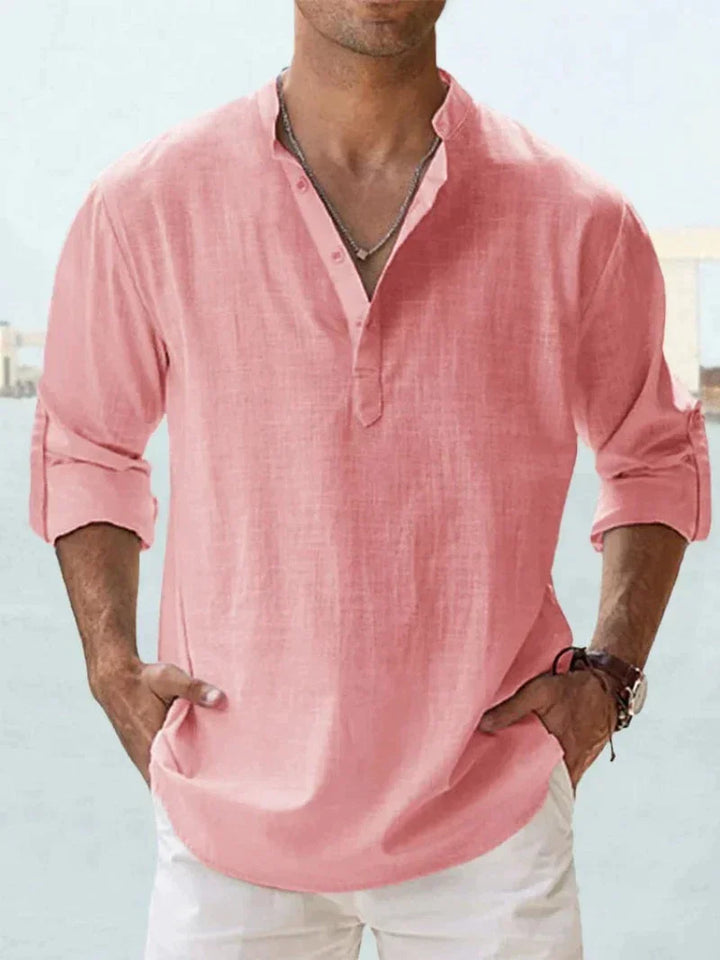 Elvoria Men's Breathable Linen Shirt Relaxed Fit Casual Resortwear