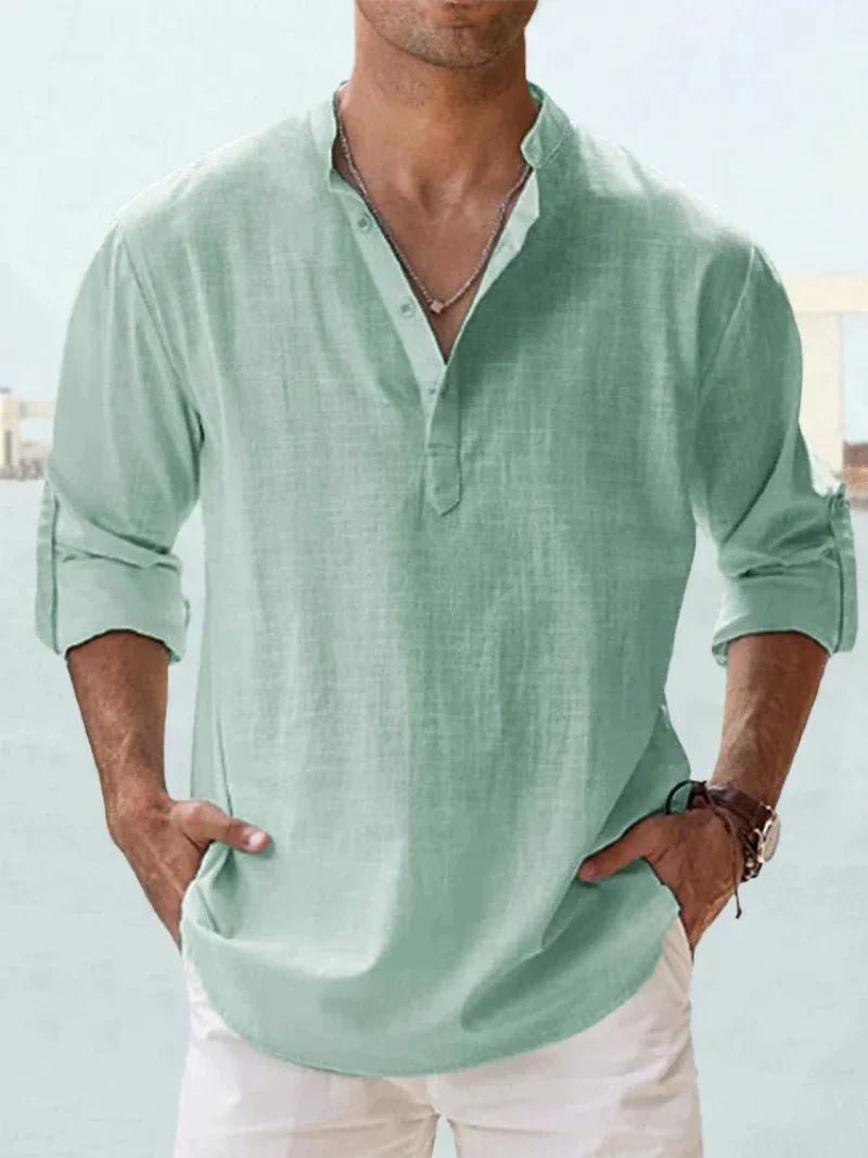 Elvoria Men's Breathable Linen Shirt Relaxed Fit Casual Resortwear