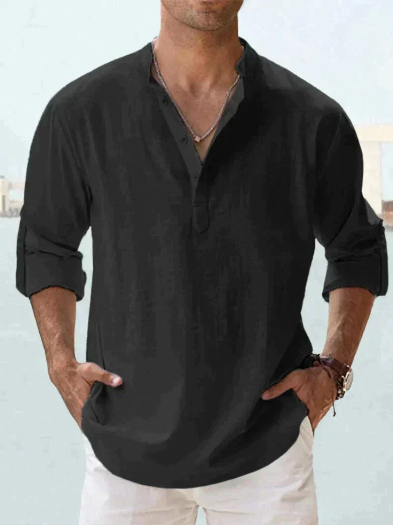 Elvoria Men's Breathable Linen Shirt Relaxed Fit Casual Resortwear