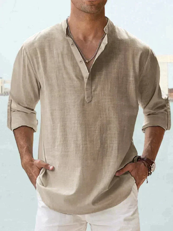 Elvoria Men's Breathable Linen Shirt Relaxed Fit Casual Resortwear