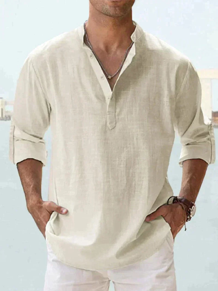 Elvoria Men's Breathable Linen Shirt Relaxed Fit Casual Resortwear