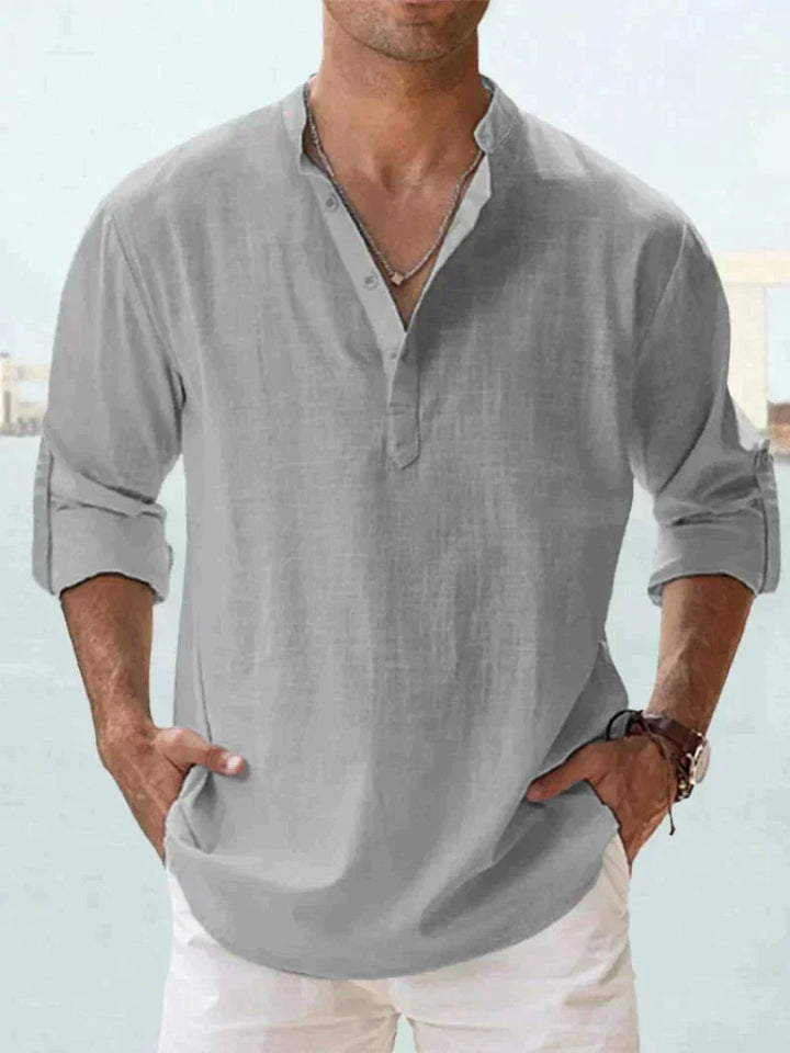 Elvoria Men's Breathable Linen Shirt Relaxed Fit Casual Resortwear
