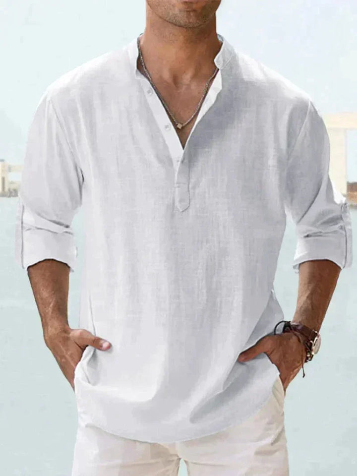 Elvoria Men's Breathable Linen Shirt Relaxed Fit Casual Resortwear