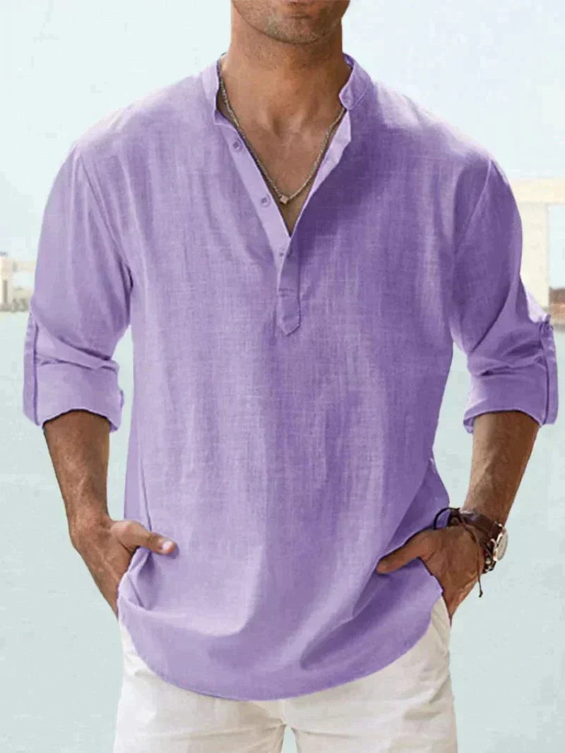 Elvoria Men's Breathable Linen Shirt Relaxed Fit Casual Resortwear