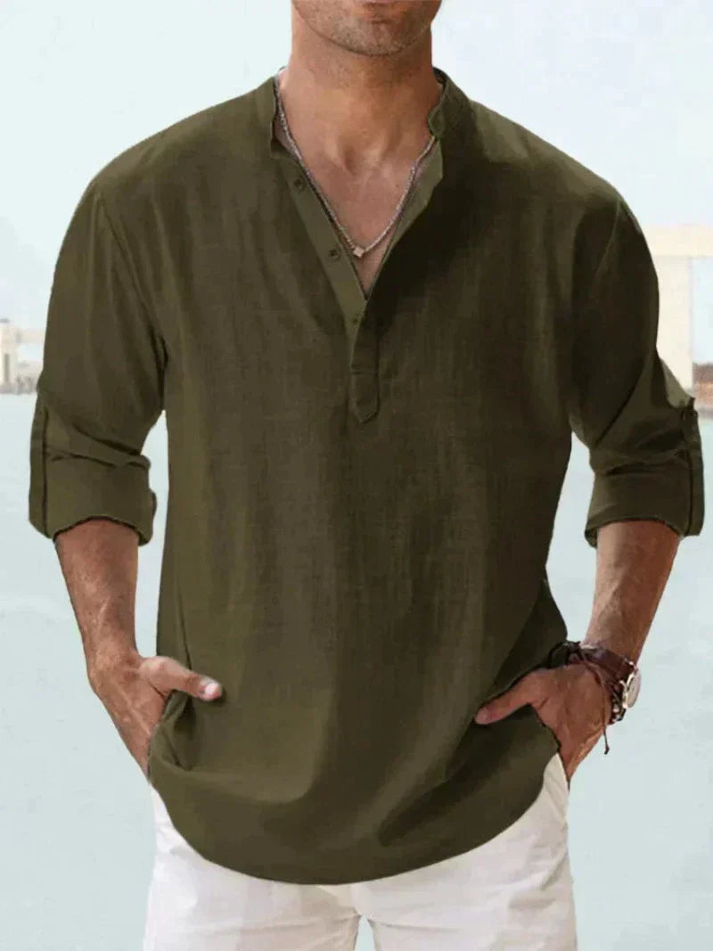 Elvoria Men's Breathable Linen Shirt Relaxed Fit Casual Resortwear