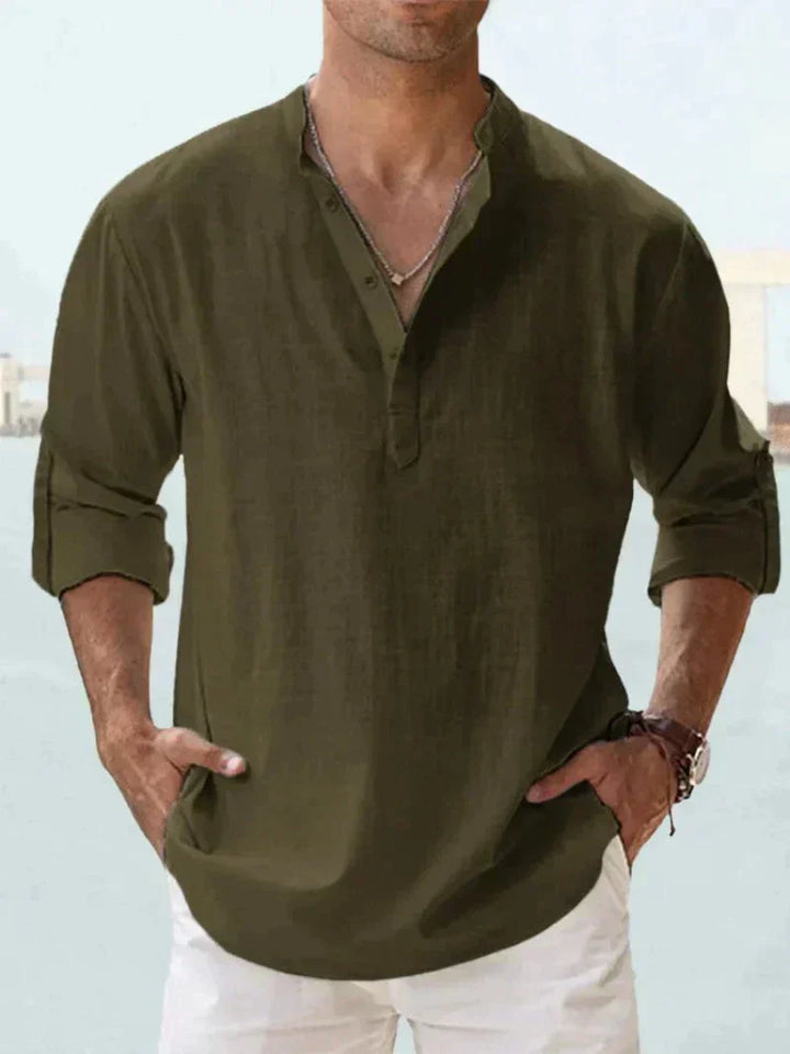 Elvoria Men's Breathable Linen Shirt Relaxed Fit Casual Resortwear