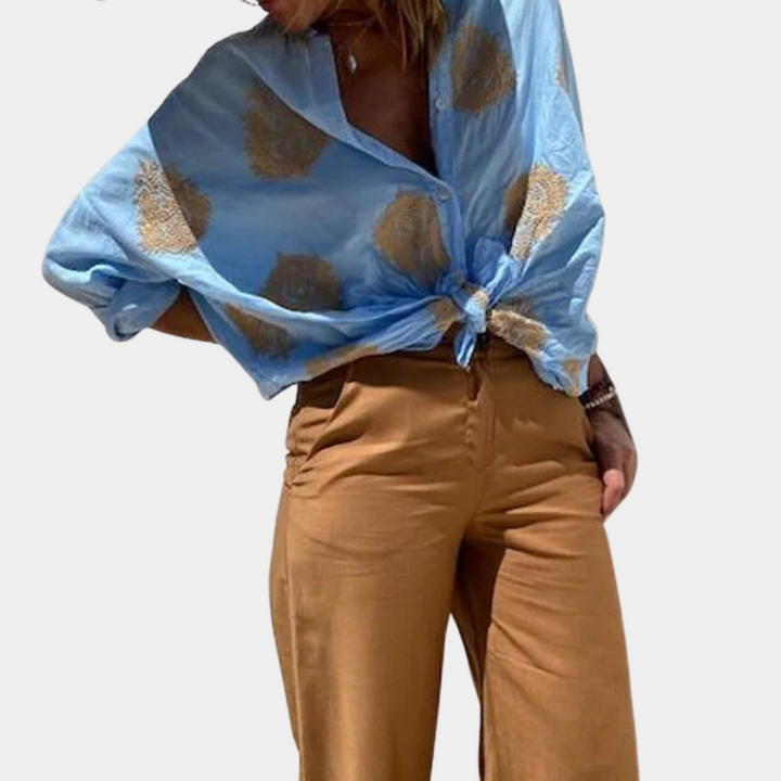 Women's Printed Blouse with Long Sleeves