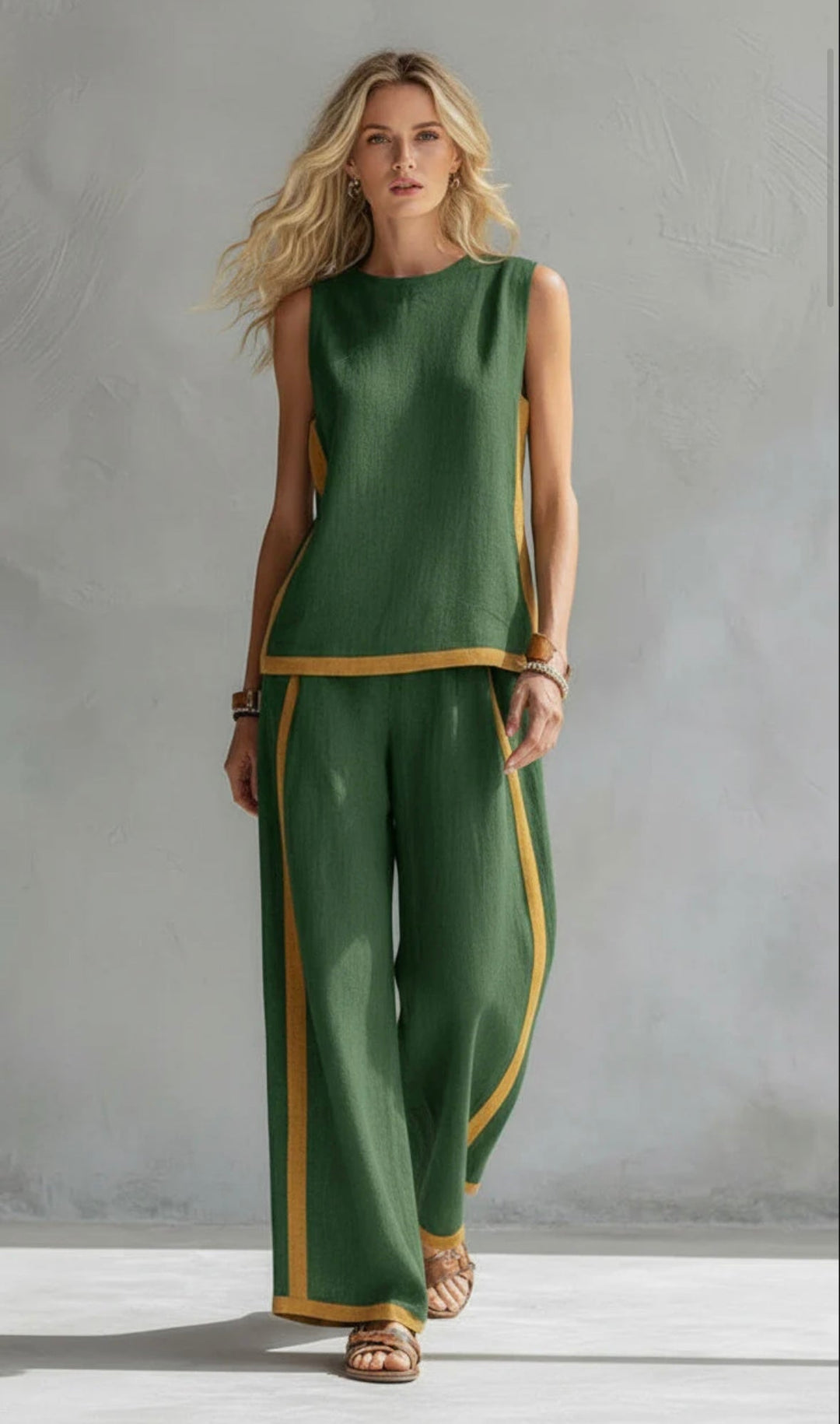 Women's Two-Piece Set with Contrast Trim – Green