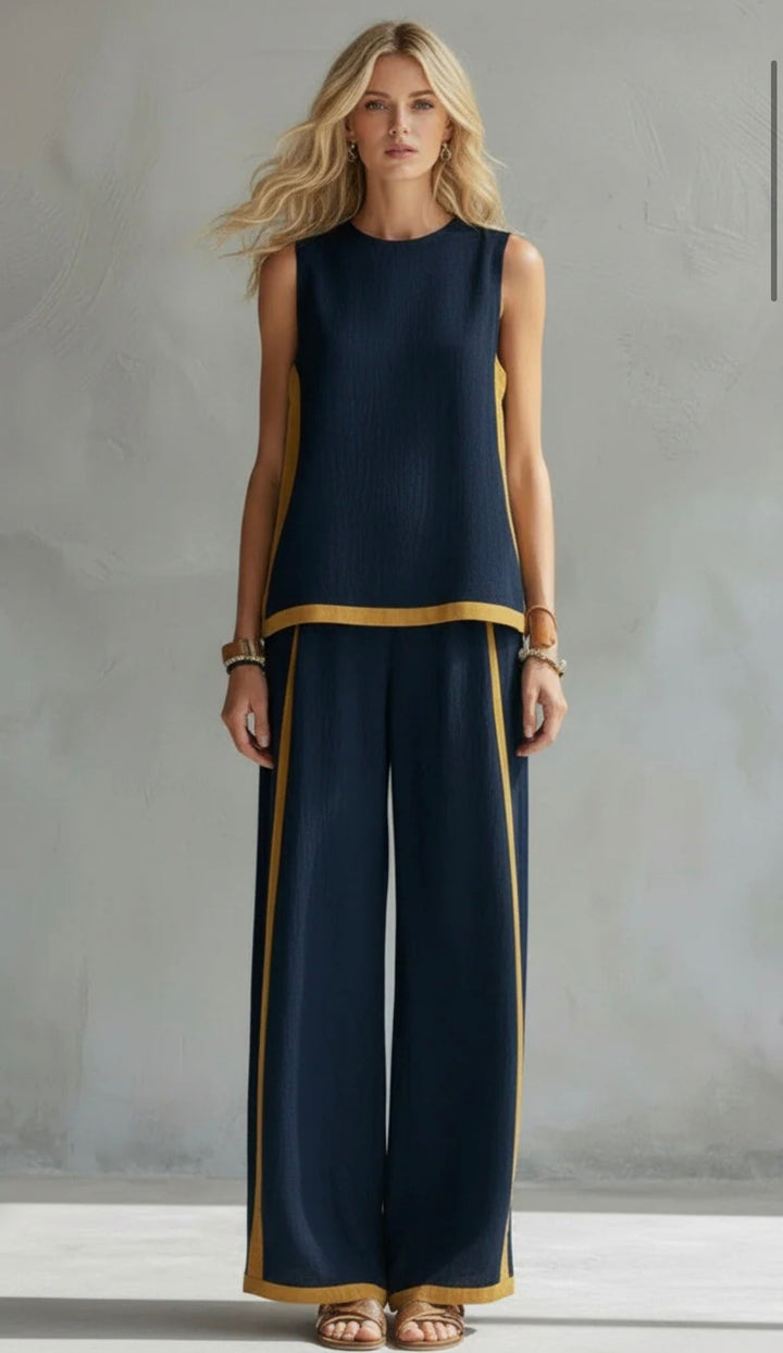 Women's Two-Piece Set with Contrast Trim – Navy