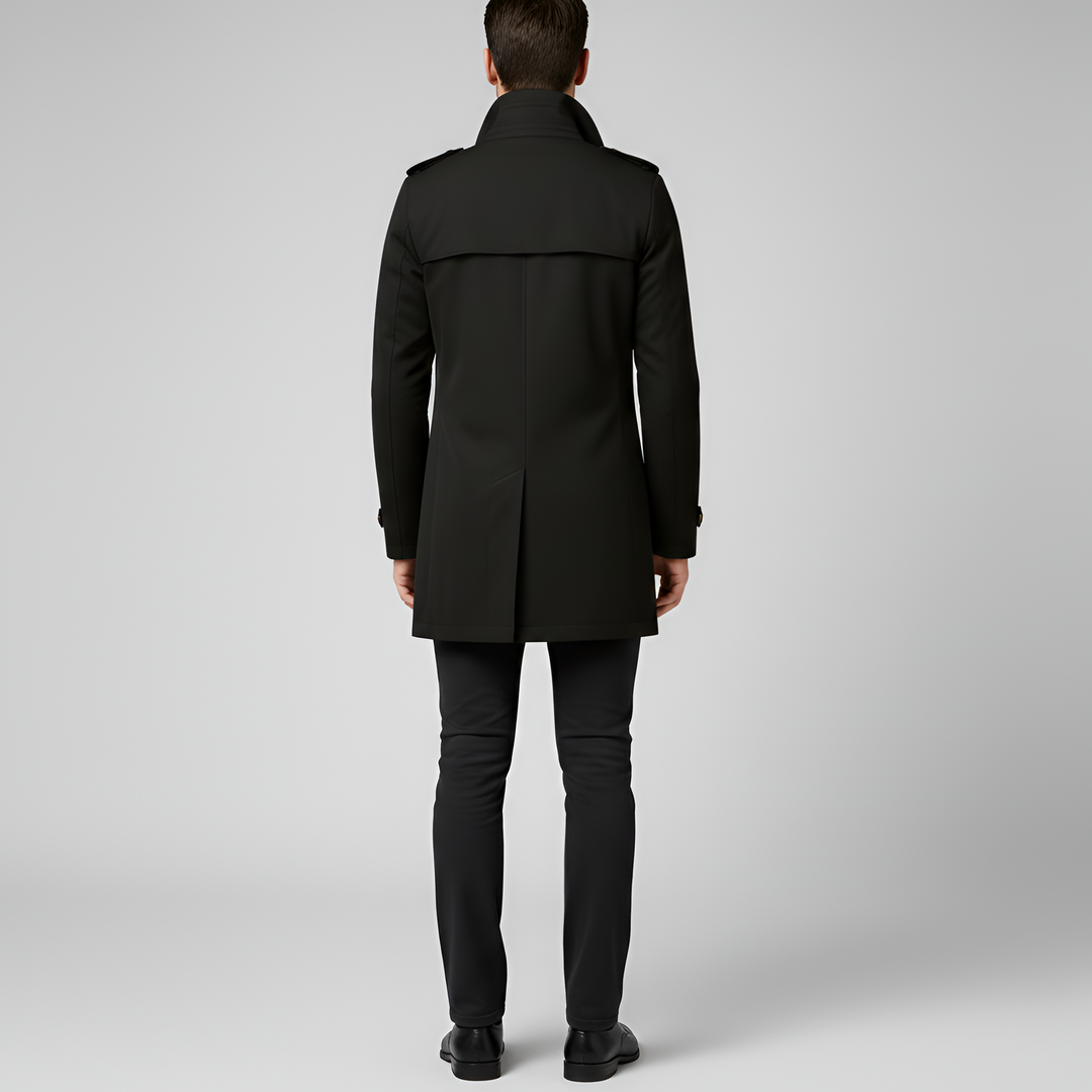 Elegant men's trench coat with belt and button closure