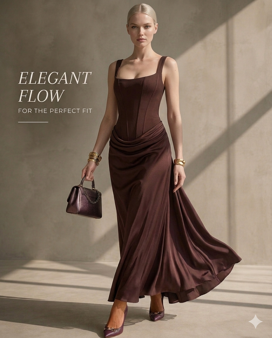 Women's Square Neck Maxi Dress with Draped Waist