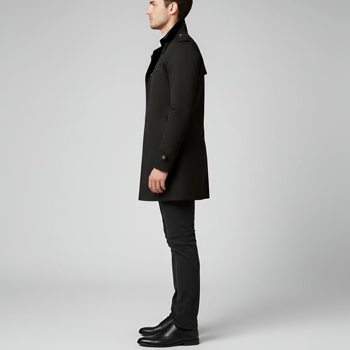 Elegant men's trench coat with belt and button closure