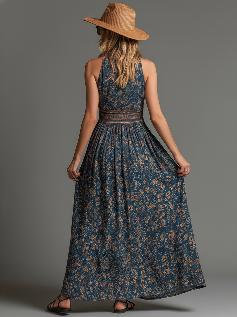 Evadine - Women's Floral Chiffon Maxi Dress Bohemian