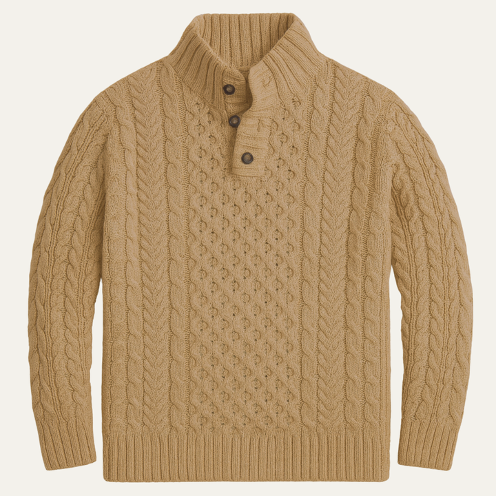 Men's Cable Knit Jumper with Button Neck