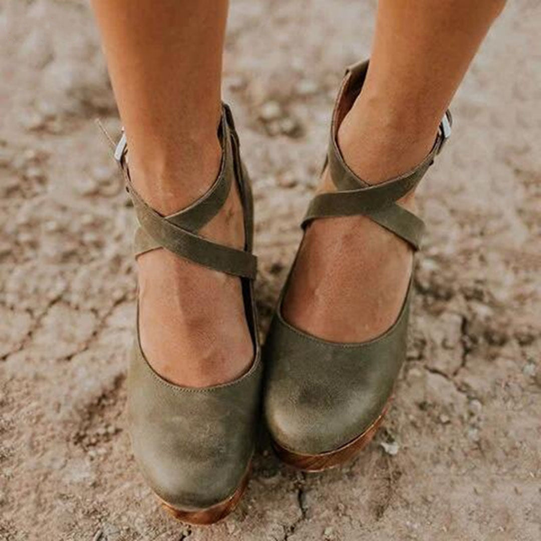 Women's Buckle Cross Strap Sandals with Arch Support