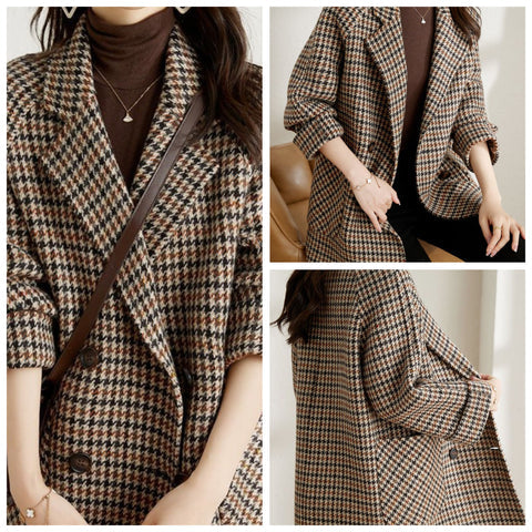 Stylish Women's Checkered Jacket with Warm Lining