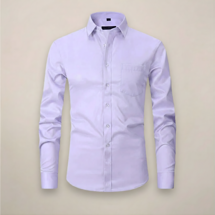 Men's Long-Sleeve Button-Up Shirt with Tailored Fit and Wrinkle-Resistant Finish