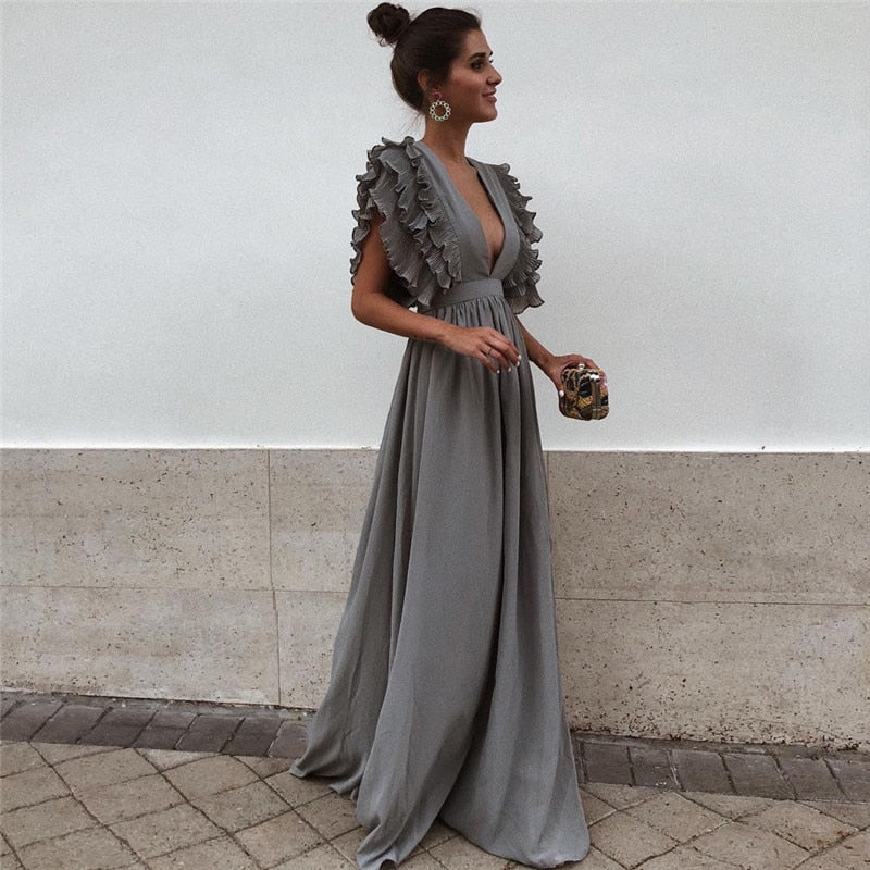 Ariella - Elegant Ruffle Sleeve Maxi Dress