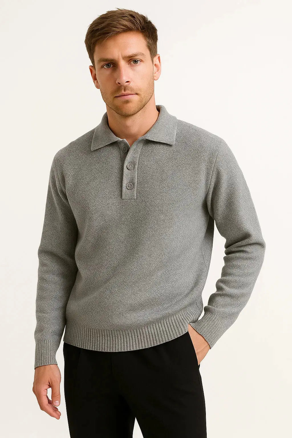 Men's Polo Sweater Cotton Blend Classic Knit Pullover with Structured Collar