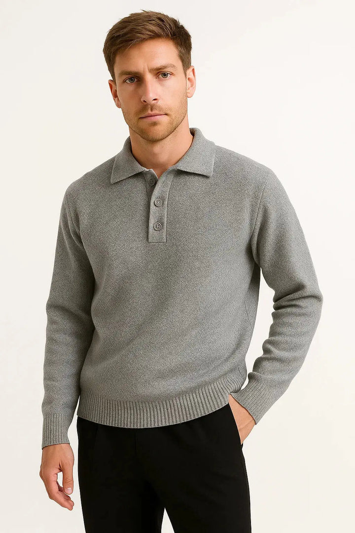 Men's Polo Sweater Cotton Blend Classic Knit Pullover with Structured Collar