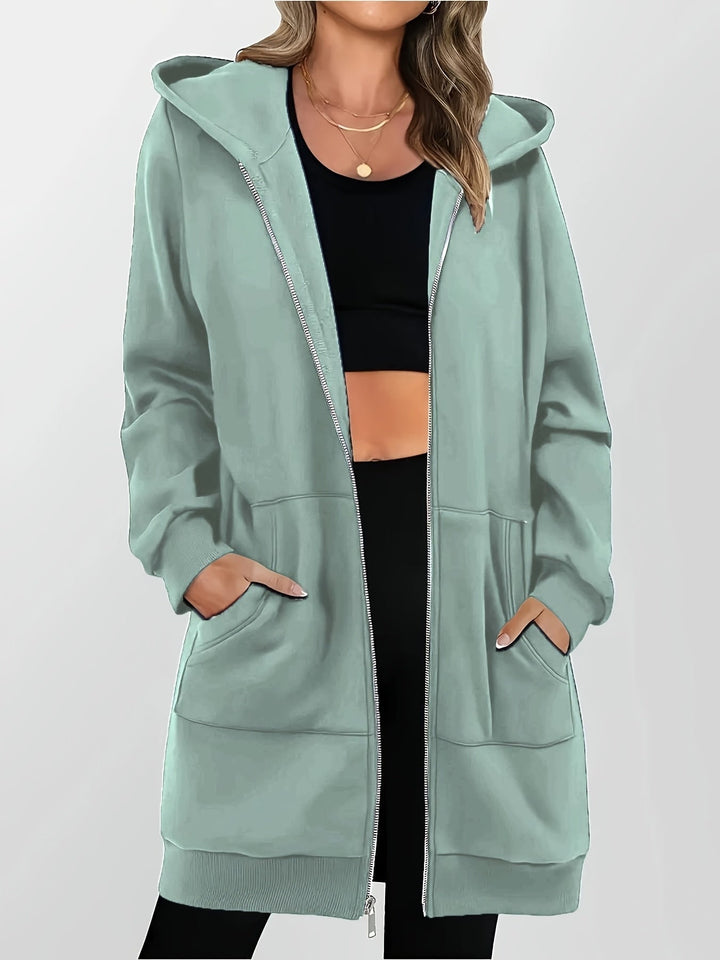 Women's Longline Hooded Jacket with Zip Front
