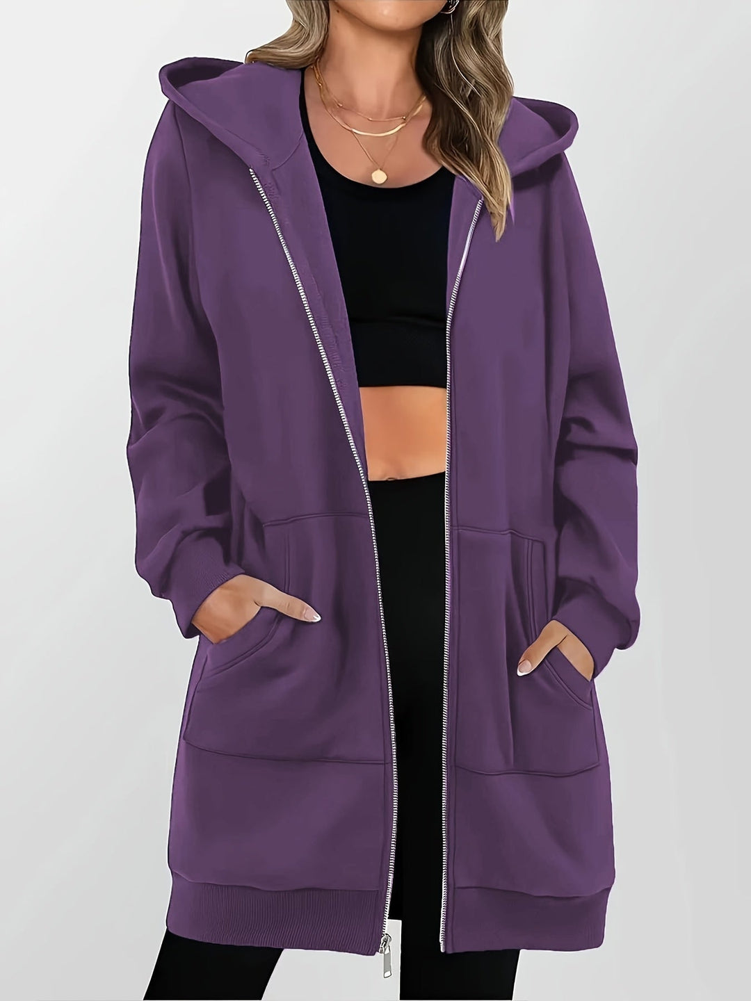 Women's Longline Hooded Jacket with Zip Front