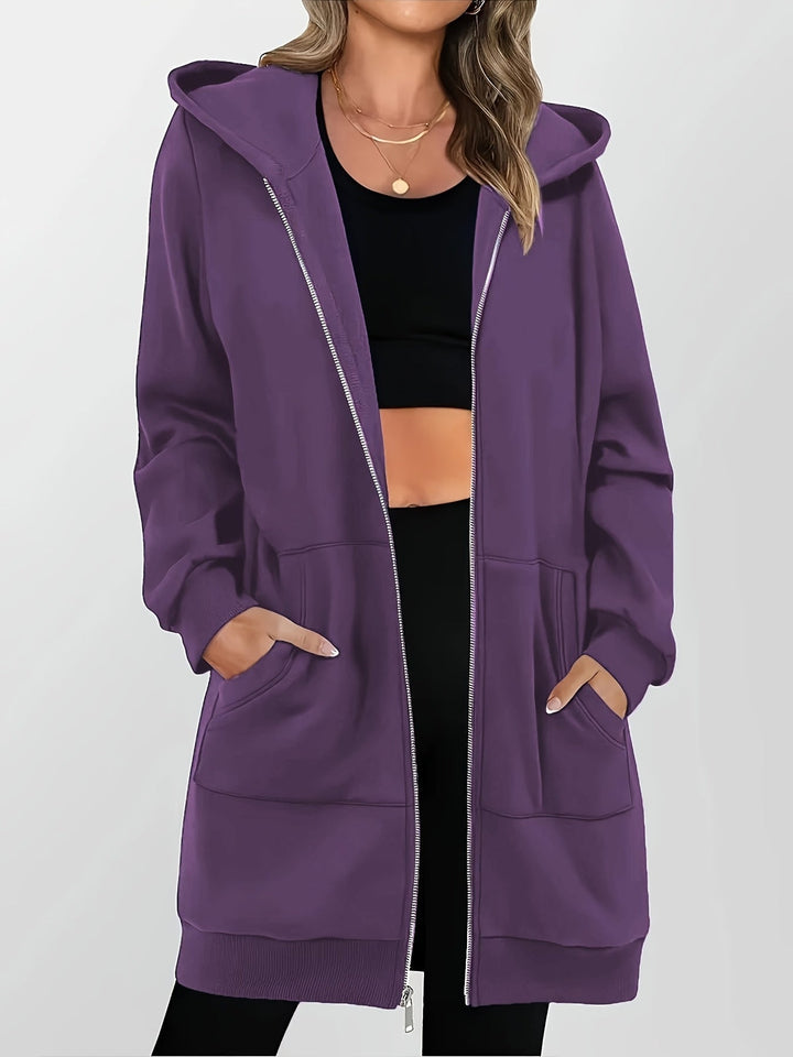 Women's Longline Hooded Jacket with Zip Front
