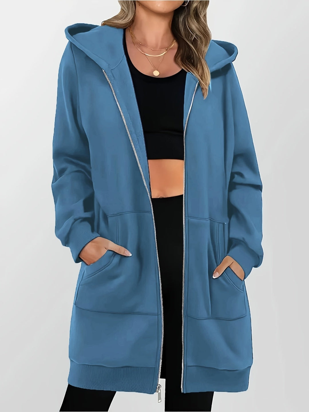 Women's Longline Hooded Jacket with Zip Front